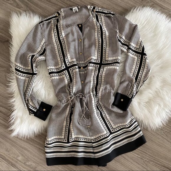 New Revolve x Rachel Zoe Phoebe 100% silk geometric print button front romper - Picture 11 of 16